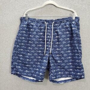 Kirkland Men Swimwear Medium Blue‎ Trunks Fish All Over Print Pockets Drawstring